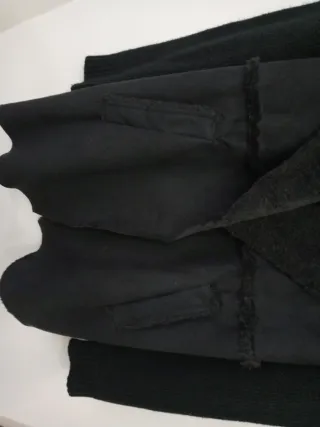 Chaqueta larga negra mujer antelina y punto