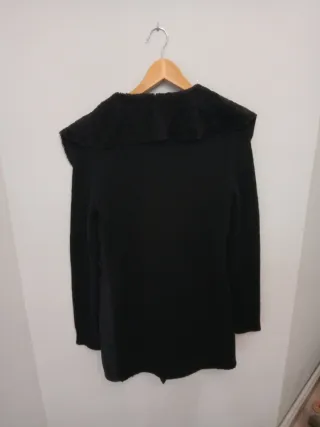 Chaqueta larga negra mujer antelina y punto