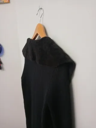 Chaqueta larga negra mujer antelina y punto