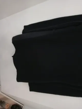 Chaqueta larga negra mujer antelina y punto