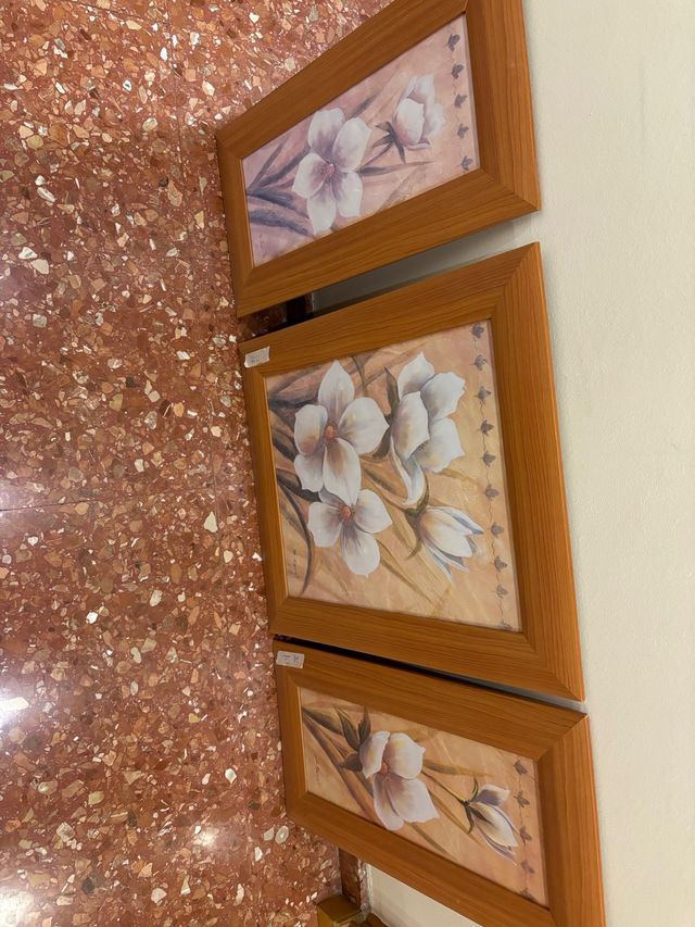 Tríptico de cuadros flores blancas