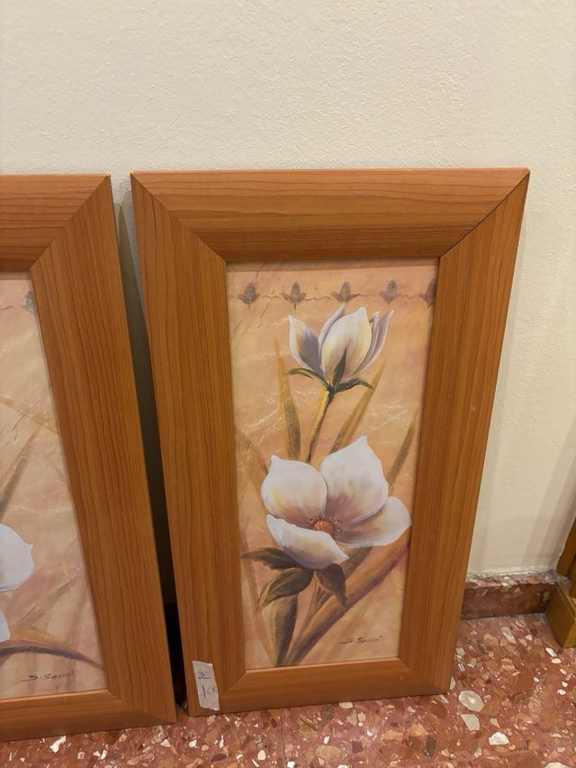 Tríptico de cuadros flores blancas