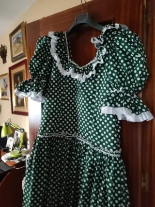 Traje Flamenca Verde Lunares Blanco Talla Única