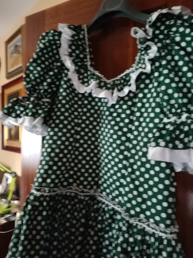 Traje Flamenca Verde Lunares Blanco Talla Única