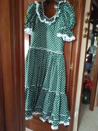Traje Flamenca Verde Lunares Blanco Talla Única