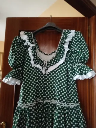 Traje Flamenca Verde Lunares Blanco Talla Única