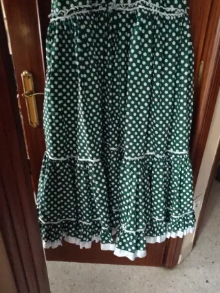 Traje Flamenca Verde Lunares Blanco Talla Única