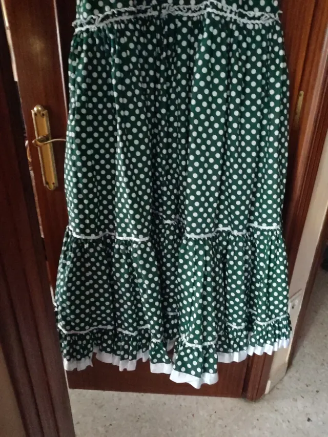 Traje Flamenca Verde Lunares Blanco Talla Única