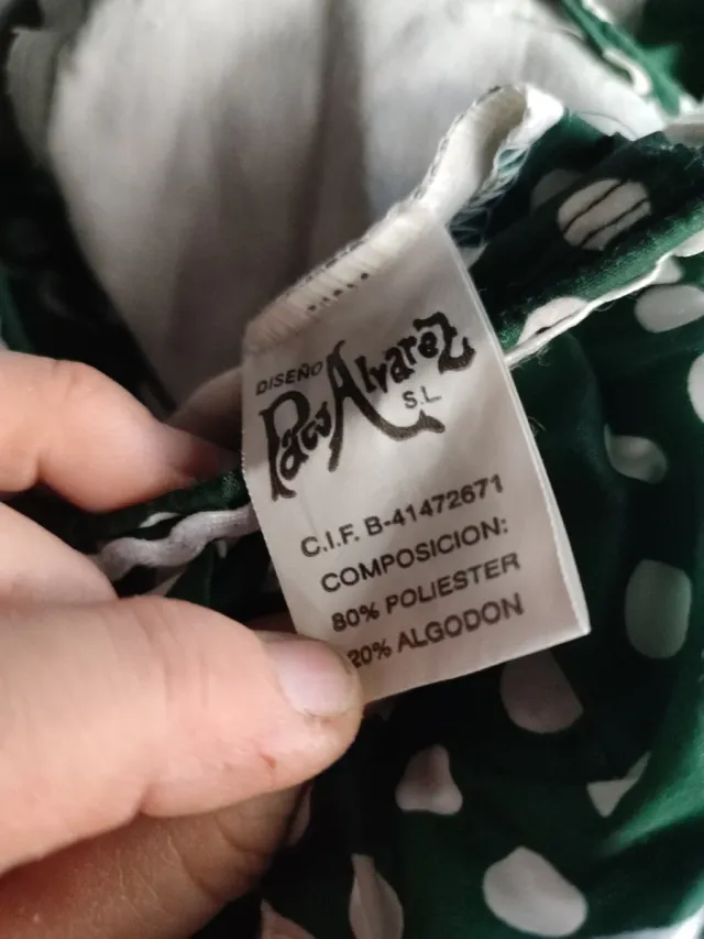 Traje Flamenca Verde Lunares Blanco Talla Única