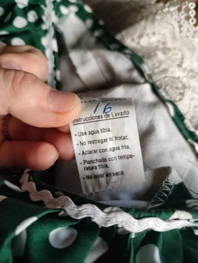 Traje Flamenca Verde Lunares Blanco Talla Única