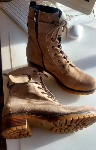 Botín de mujer beige, piel .