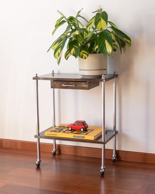 Carrello ausiliario vintage in legno e cromo anni '60