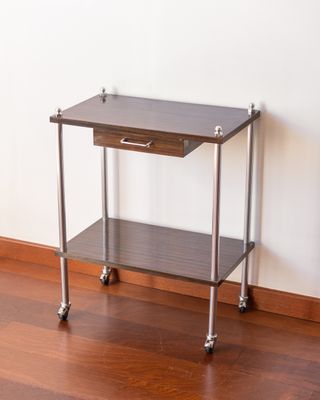 Carrello ausiliario vintage in legno e cromo anni '60