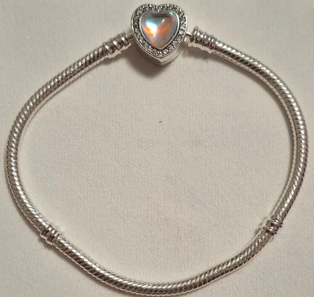 Pulsera Corazón Plata y Piedra Arcoíris