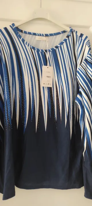 Maglietta donna fantasia righe blu e bianche