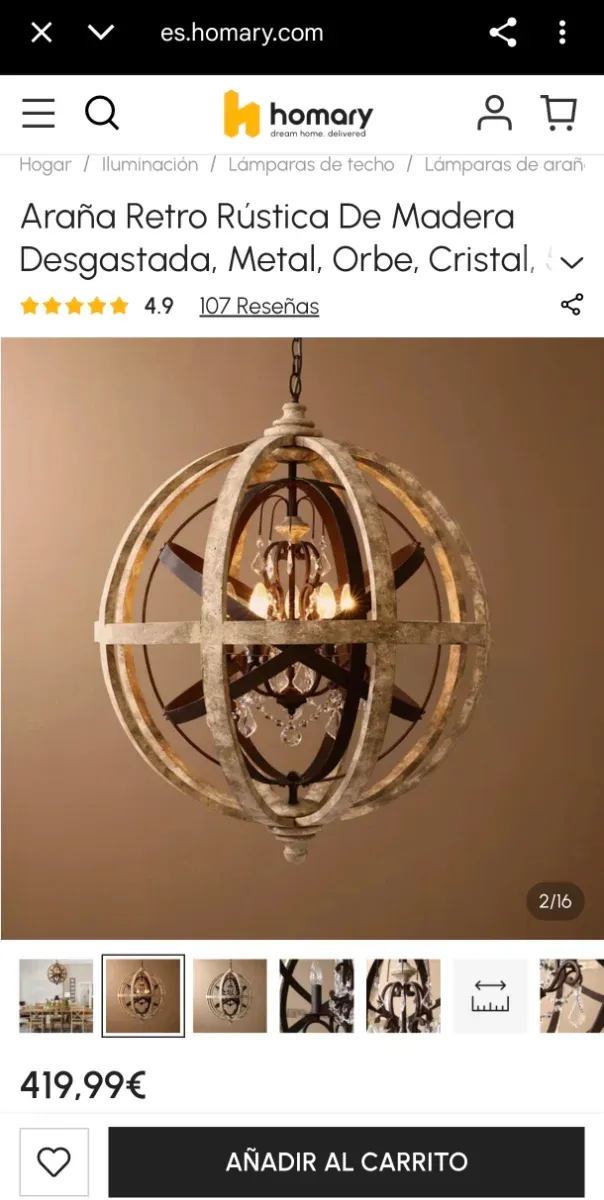 Lámpara Araña Retro Rústica Madera