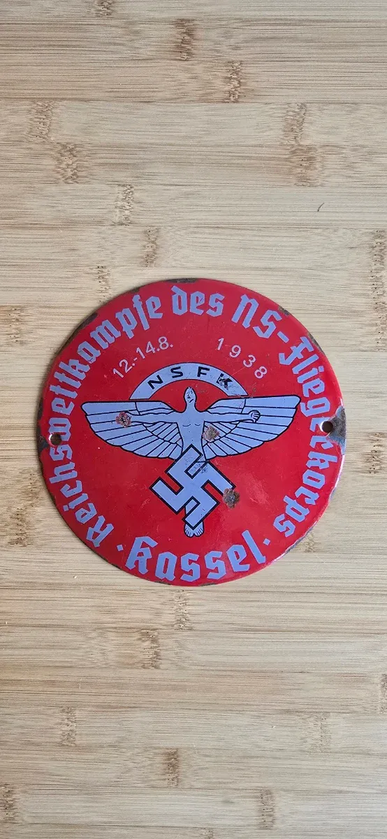 Antiguo Letrero de Esmalte NSFK Tercer Reich