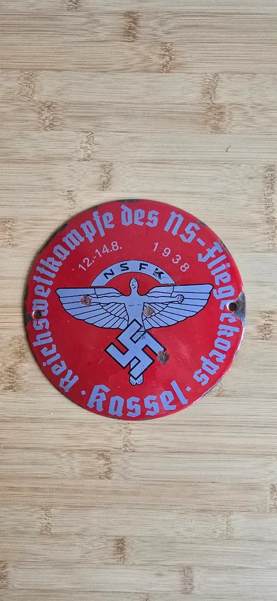 Antiguo Letrero de Esmalte NSFK Tercer Reich
