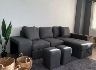 Sofá cama gris con puff- Envio gratis