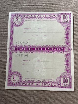 Timbre del Estado 100 pesetas 8ª Clase
