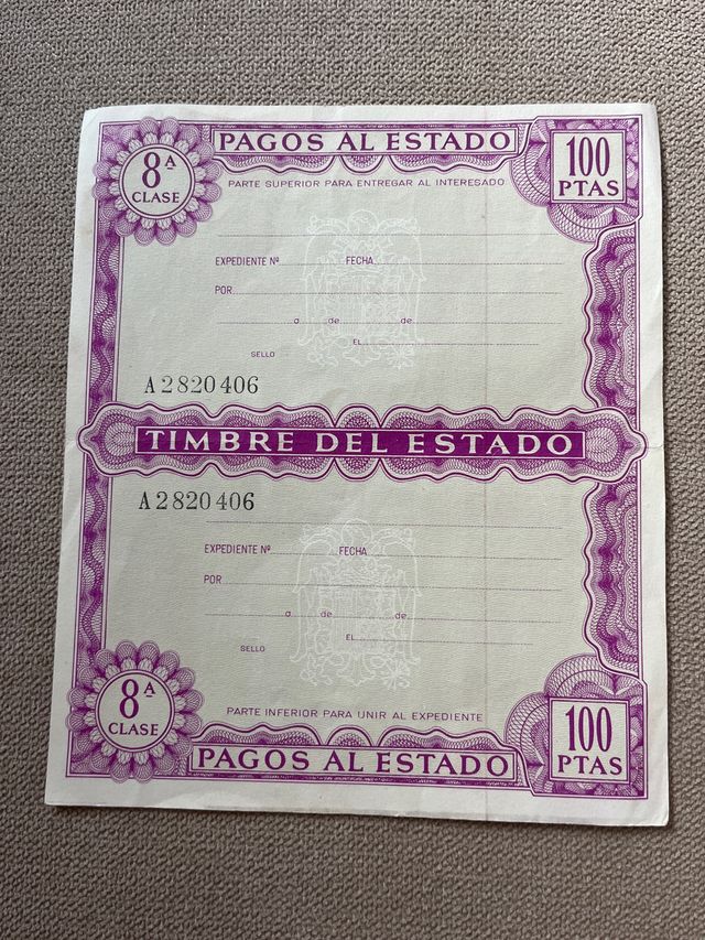 Timbre del Estado 100 pesetas 8ª Clase