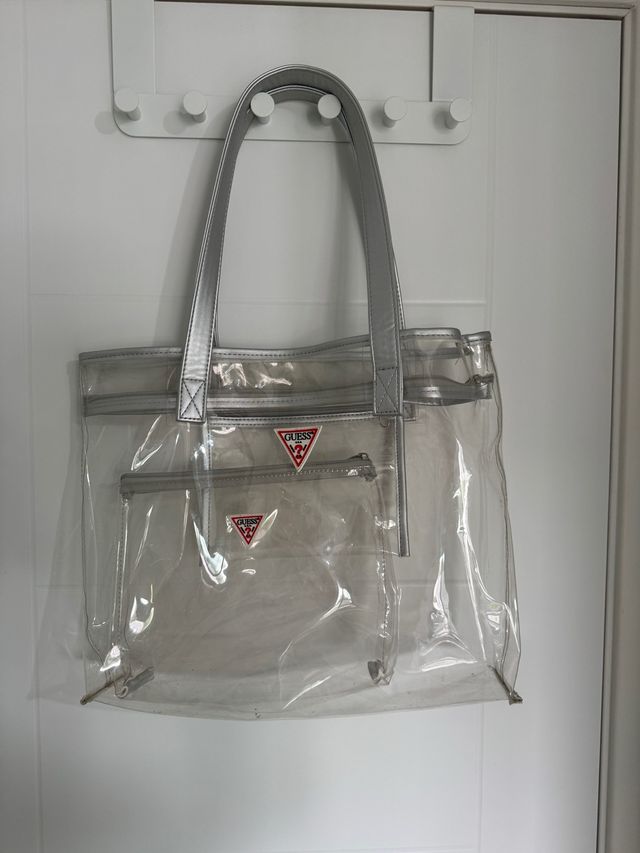 Bolso Transparente Guess Plateado