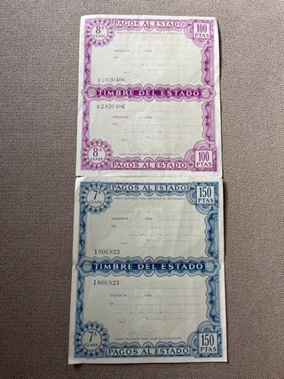 Timbres del Estado 100 y 150 pesetas