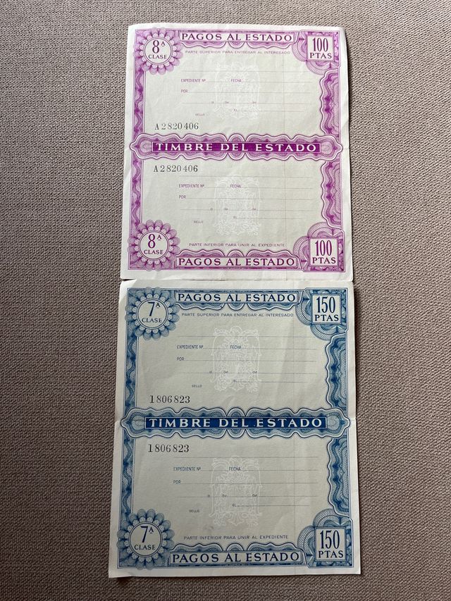 Timbres del Estado 100 y 150 pesetas