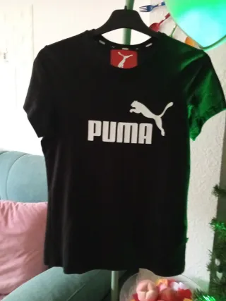 Camiseta Puma Negra Logo Blanco