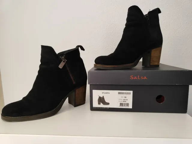 Botines Salsa Piel Negros Talla 36 Tacón