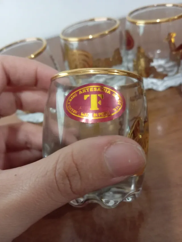 Set 6 Vasos Chupito PERÚ Oro 14k