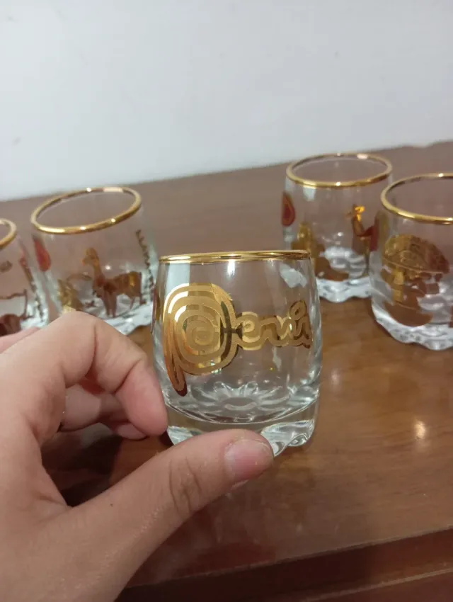 Set 6 Vasos Chupito PERÚ Oro 14k