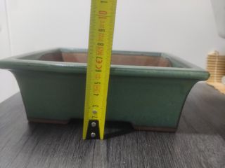 Maceta cerámica bonsai verde y marrón