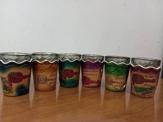 Juego 6 Vasos Chupito Peruanos Funda Cuero