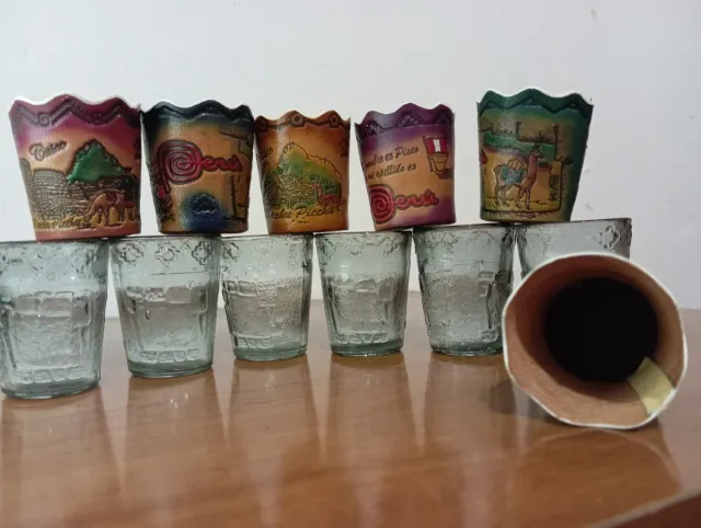 Juego 6 Vasos Chupito Peruanos Funda Cuero