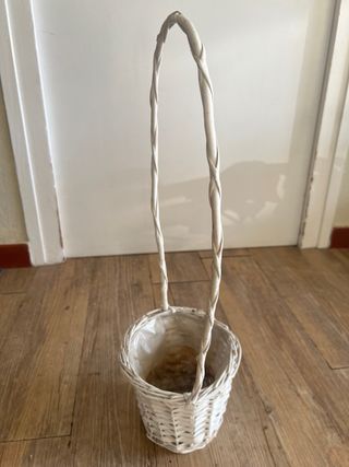 Cesta maceta mimbre blanco con asa
