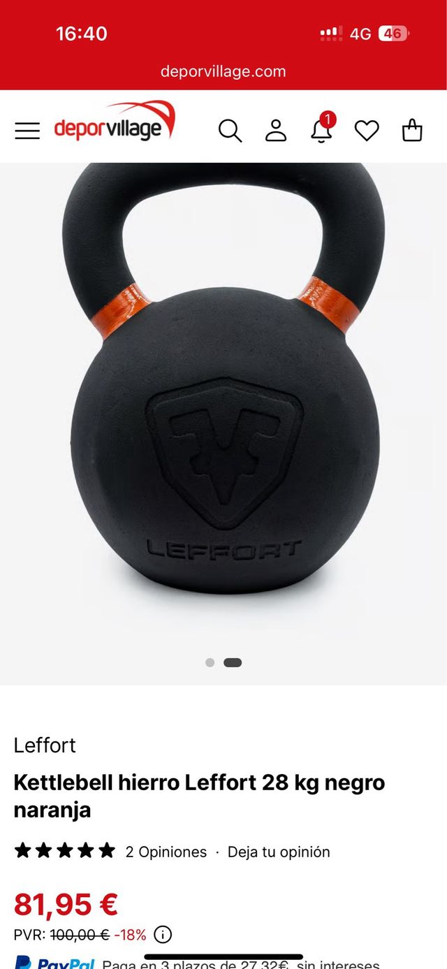 Kettlebell Leffort 28 kg negro naranja