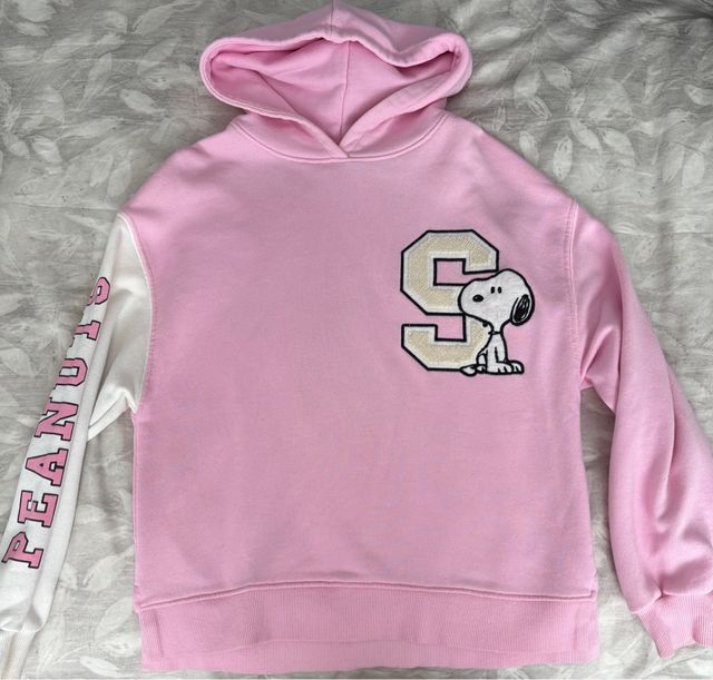 Sudadera de Snoopy , Zara , niña rosa y blanca