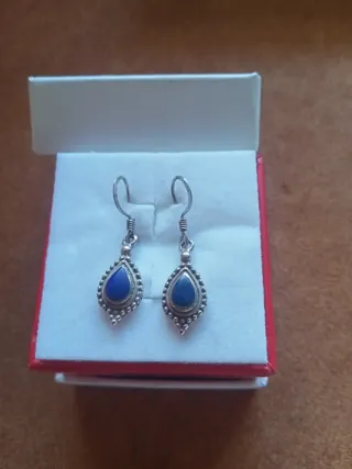 Pendientes plata antiguos con piedra azul