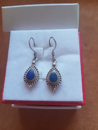Pendientes plata antiguos con piedra azul