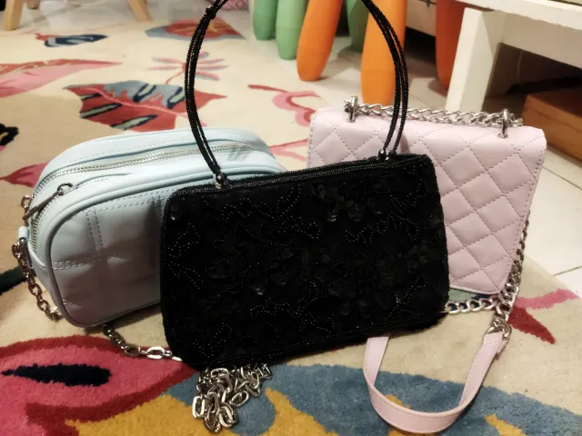 Lote 3 Bolsos Mujer: Negro, Azul Claro y Rosa