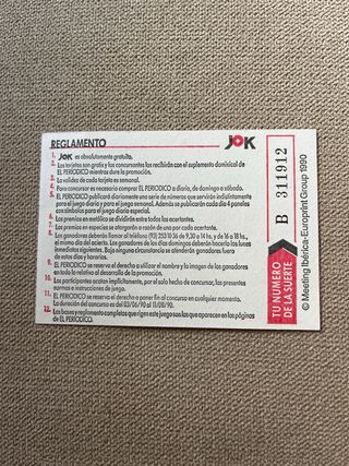 Boleto Jok El Periódico 05/08 - 11/08 año 1990