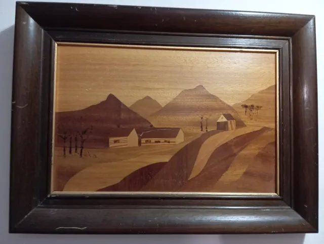 Panel/Cuadro de Marquetería Vintage de Madera Natu