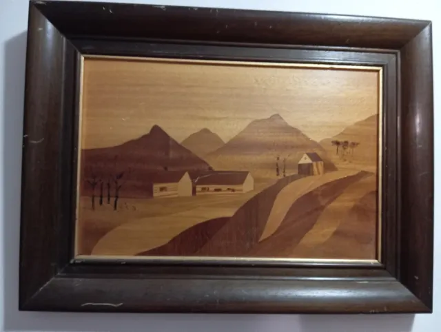 Panel/Cuadro de Marquetería Vintage de Madera Natu