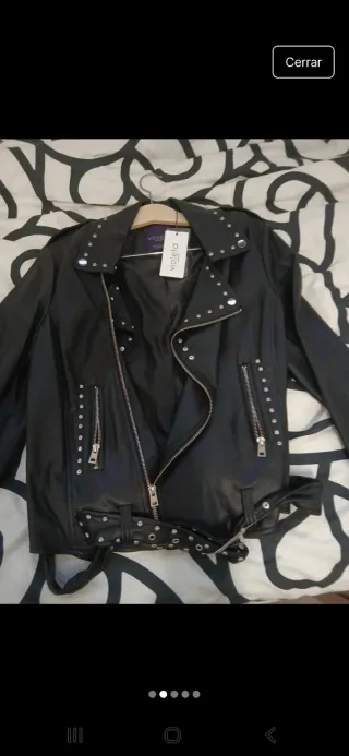 Cazadora Biker Mango Flores Tachuelas