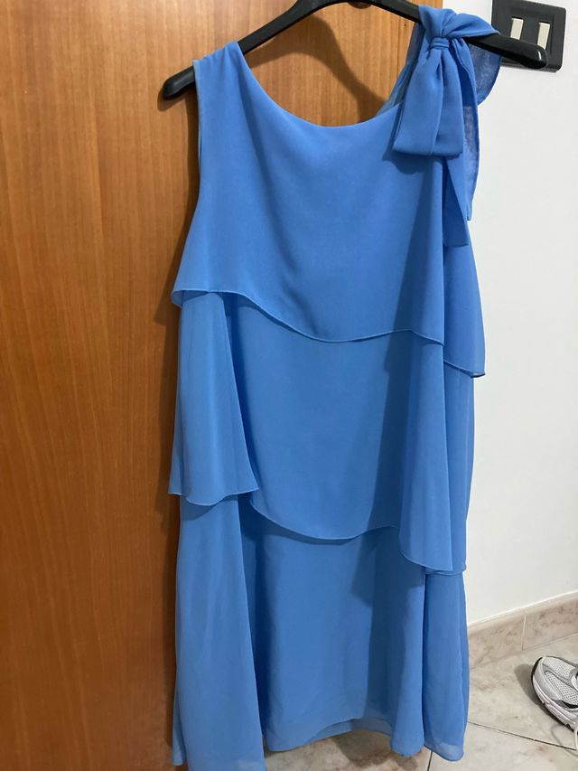 Abito donna azzurro con fiocco