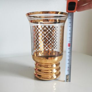 Jarrón Cristal Belga Antiguo Dorado