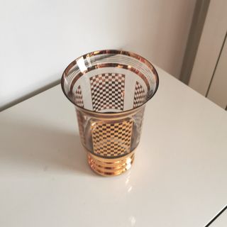 Jarrón Cristal Belga Antiguo Dorado