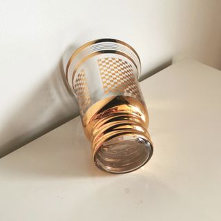 Jarrón Cristal Belga Antiguo Dorado