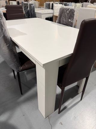 Comedor blanco y silla polipiel